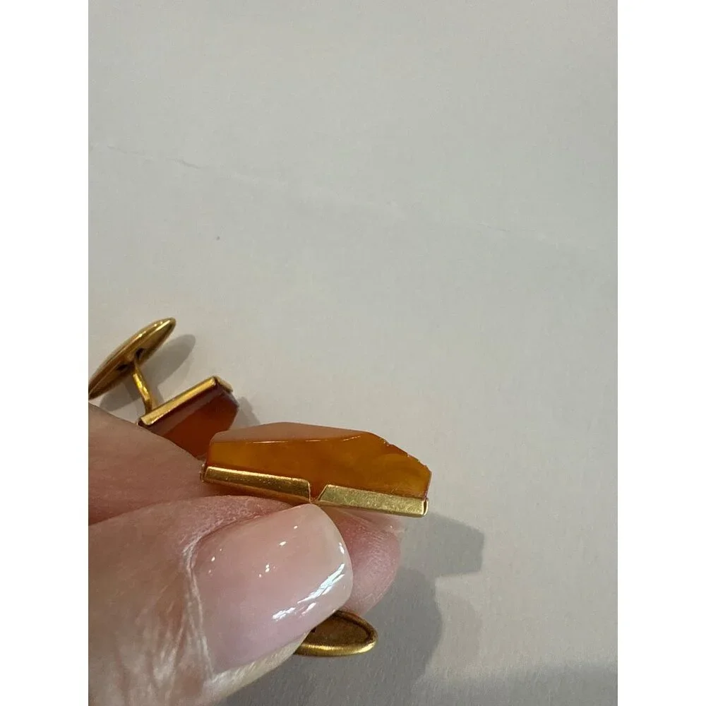 Vintage Soviet Amber Cufflinks Diamond-shaped